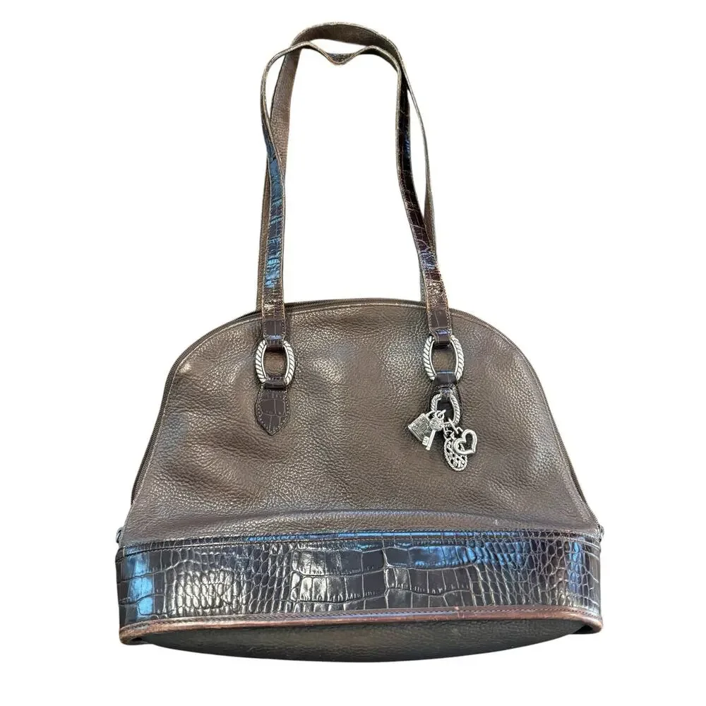 Brighton Women’s brown pebbles leather, croc detail, shoulder bag, silver tags